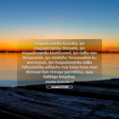Picture 05 - Yeremyaah 33:13 SOM - Magaalooyinka buuraha, iyo magaalooyinka dooxada, - Bible Verse Picture