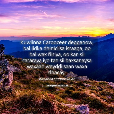 Picture 05 - Yeremyaah 48:19 SOM - Kuwiinna Carooceer degganow, bal jidka dhiniciisa - Bible Verse Picture