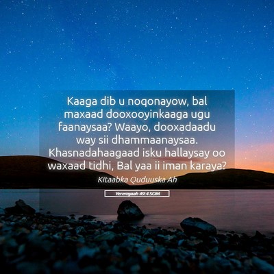 Picture 05 - Yeremyaah 49:4 SOM - Kaaga dib u noqonayow, bal maxaad dooxooyinkaaga - Bible Verse Picture