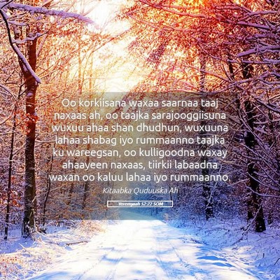 Picture 05 - Yeremyaah 52:22 SOM - Oo korkiisana waxaa saarnaa taaj naxaas ah, oo - Bible Verse Picture