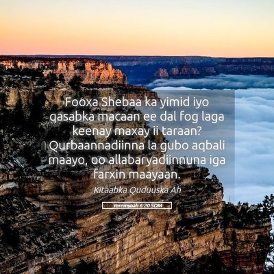 Picture 05 - Yeremyaah 6:20 SOM - Fooxa Shebaa ka yimid iyo qasabka macaan ee dal - Bible Verse Picture