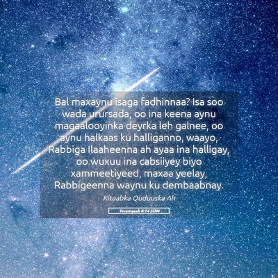 Picture 05 - Yeremyaah 8:14 SOM - Bal maxaynu isaga fadhinnaa? Isa soo wada - Bible Verse Picture