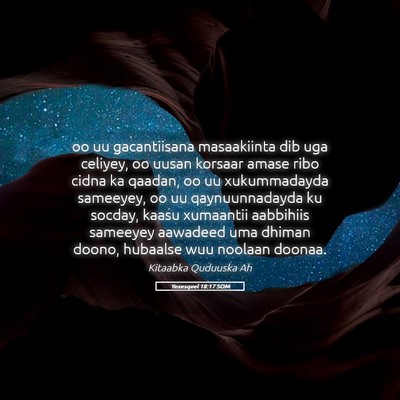Picture 05 - Yexesqeel 18:17 SOM - oo uu gacantiisana masaakiinta dib uga celiyey, - Bible Verse Picture