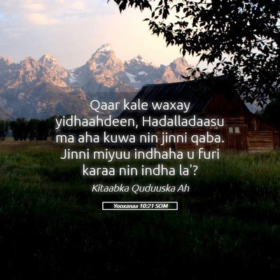 Picture 05 - Yooxanaa 10:21 SOM - Qaar kale waxay yidhaahdeen, Hadalladaasu ma aha - Bible Verse Picture