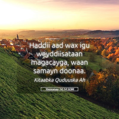 Picture 05 - Yooxanaa 14:14 SOM - Haddii aad wax igu weyddiisataan magacayga, waan - Bible Verse Picture
