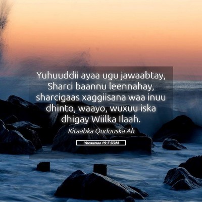 Picture 05 - Yooxanaa 19:7 SOM - Yuhuuddii ayaa ugu jawaabtay, Sharci baannu - Bible Verse Picture