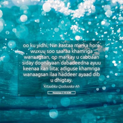 Picture 05 - Yooxanaa 2:10 SOM - oo ku yidhi, Nin kastaa marka hore wuxuu soo - Bible Verse Picture