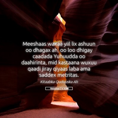 Picture 05 - Yooxanaa 2:6 SOM - Meeshaas waxaa yiil lix ashuun oo dhagax ah, oo - Bible Verse Picture
