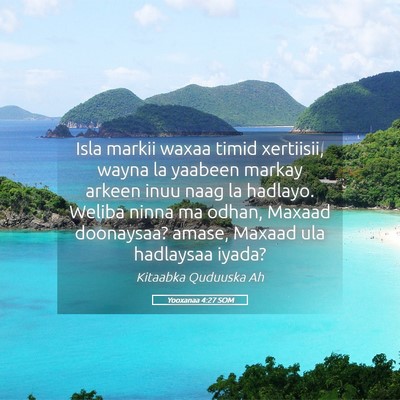 Picture 05 - Yooxanaa 4:27 SOM - Isla markii waxaa timid xertiisii, wayna la - Bible Verse Picture
