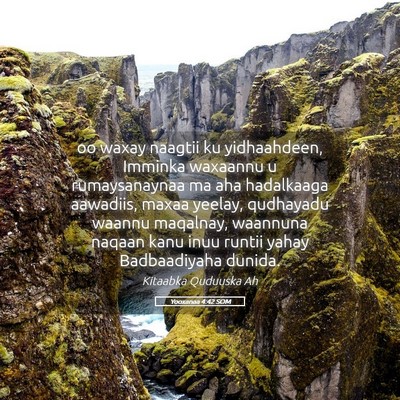 Picture 05 - Yooxanaa 4:42 SOM - oo waxay naagtii ku yidhaahdeen, Imminka waxaannu - Bible Verse Picture
