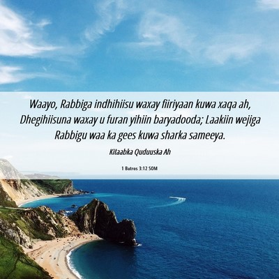 Picture 06 - 1 Butros 3:12 SOM - Waayo, Rabbiga indhihiisu waxay fiiriyaan kuwa - Bible Verse Picture