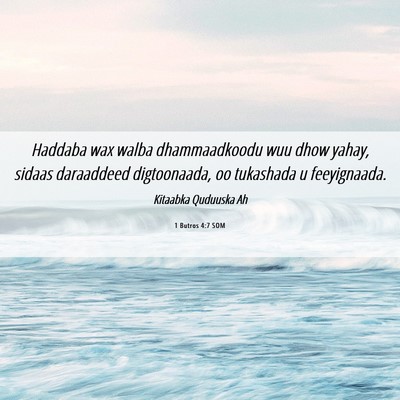 Picture 06 - 1 Butros 4:7 SOM - Haddaba wax walba dhammaadkoodu wuu dhow yahay, - Bible Verse Picture