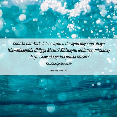 Picture 06 - 1 Korintos 10:16 SOM - Koobka barakada leh ee aynu u ducayno miyaanu - Bible Verse Picture