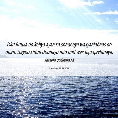 Picture 06 - 1 Korintos 12:11 SOM - Isku Ruuxa oo keliya ayaa ka shaqeeya - Bible Verse Picture