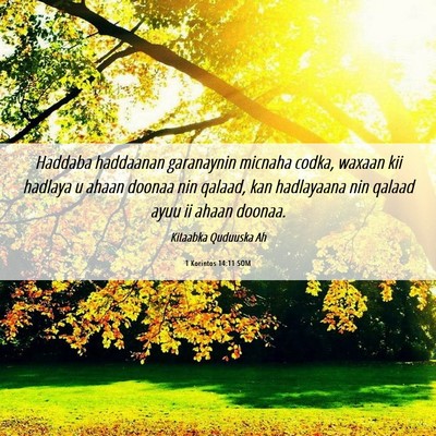 Picture 06 - 1 Korintos 14:11 SOM - Haddaba haddaanan garanaynin micnaha codka, - Bible Verse Picture