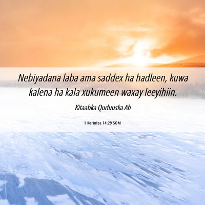 Picture 06 - 1 Korintos 14:29 SOM - Nebiyadana laba ama saddex ha hadleen, kuwa - Bible Verse Picture