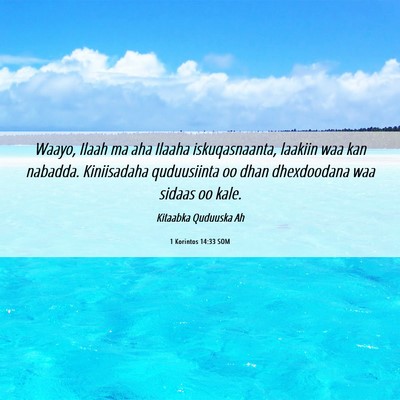 Picture 06 - 1 Korintos 14:33 SOM - Waayo, Ilaah ma aha Ilaaha iskuqasnaanta, laakiin - Bible Verse Picture