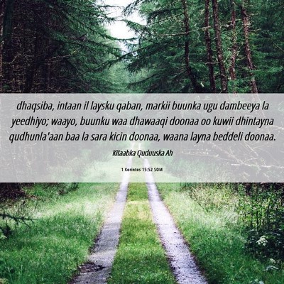 Picture 06 - 1 Korintos 15:52 SOM - dhaqsiba, intaan il laysku qaban, markii buunka - Bible Verse Picture