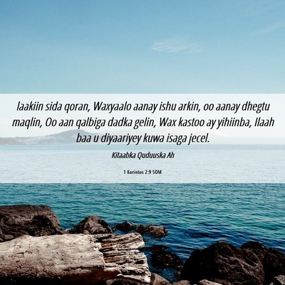 Picture 06 - 1 Korintos 2:9 SOM - laakiin sida qoran, Waxyaalo aanay ishu arkin, oo - Bible Verse Picture