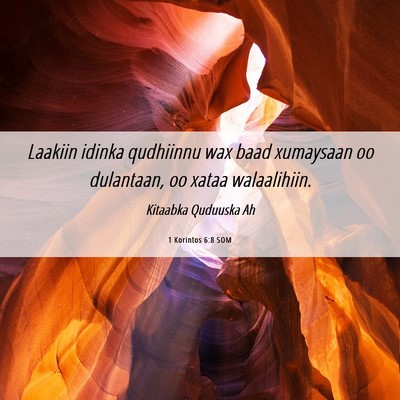 Picture 06 - 1 Korintos 6:8 SOM - Laakiin idinka qudhiinnu wax baad xumaysaan oo - Bible Verse Picture