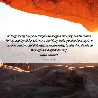 Picture 06 - 1 Timoteyos 5:10 SOM - oo loogu marag furay inay shuqullo wanaagsan - Bible Verse Picture