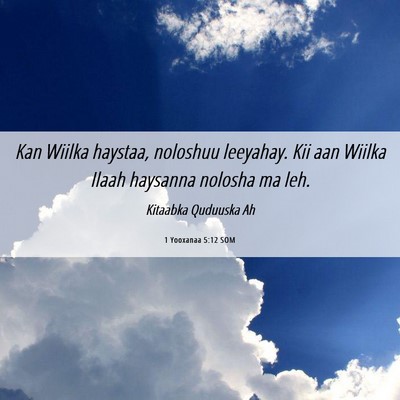 Picture 06 - 1 Yooxanaa 5:12 SOM - Kan Wiilka haystaa, noloshuu leeyahay. Kii aan - Bible Verse Picture
