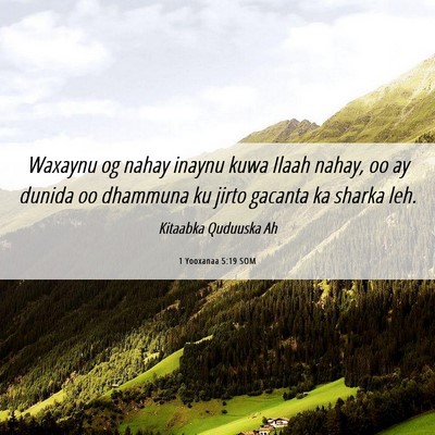 Picture 06 - 1 Yooxanaa 5:19 SOM - Waxaynu og nahay inaynu kuwa Ilaah nahay, oo ay - Bible Verse Picture