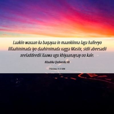 Picture 06 - 2 Korintos 11:3 SOM - Laakiin waxaan ka baqayaa in maankiinna laga - Bible Verse Picture