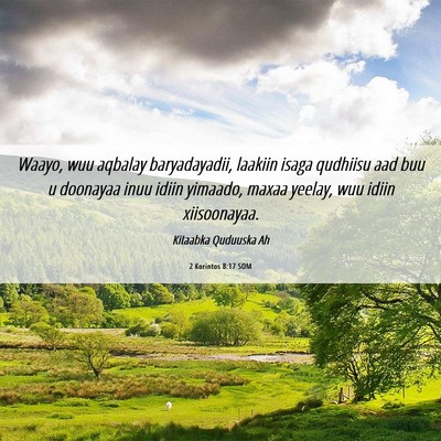 Picture 06 - 2 Korintos 8:17 SOM - Waayo, wuu aqbalay baryadayadii, laakiin isaga - Bible Verse Picture