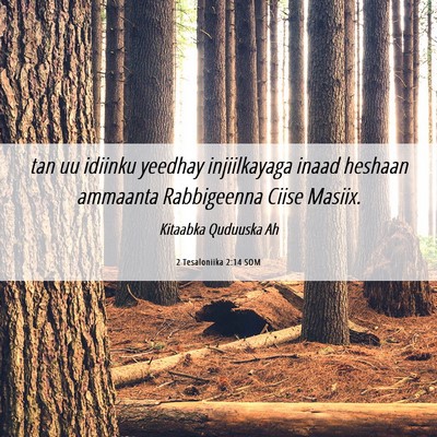 Picture 06 - 2 Tesaloniika 2:14 SOM - tan uu idiinku yeedhay injiilkayaga inaad heshaan - Bible Verse Picture