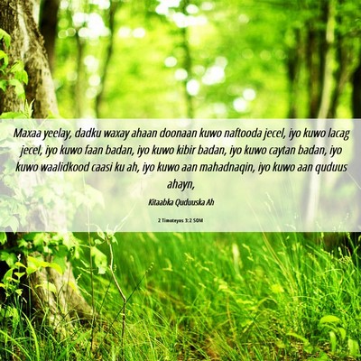 Picture 06 - 2 Timoteyos 3:2 SOM - Maxaa yeelay, dadku waxay ahaan doonaan kuwo - Bible Verse Picture