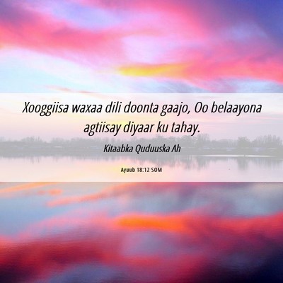 Picture 06 - Ayuub 18:12 SOM - Xooggiisa waxaa dili doonta gaajo, Oo belaayona - Bible Verse Picture