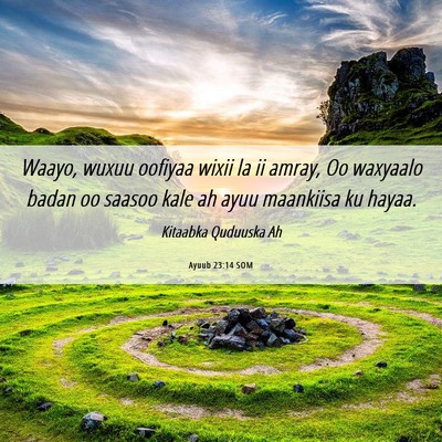 Picture 06 - Ayuub 23:14 SOM - Waayo, wuxuu oofiyaa wixii la ii amray, Oo - Bible Verse Picture