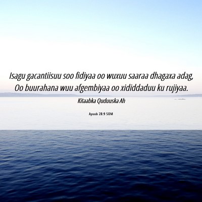 Picture 06 - Ayuub 28:9 SOM - Isagu gacantiisuu soo fidiyaa oo wuxuu saaraa - Bible Verse Picture