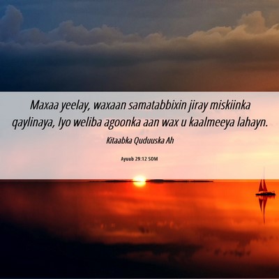 Picture 06 - Ayuub 29:12 SOM - Maxaa yeelay, waxaan samatabbixin jiray miskiinka - Bible Verse Picture