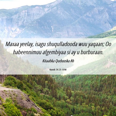 Picture 06 - Ayuub 34:25 SOM - Maxaa yeelay, isagu shuqulladooda wuu yaqaan; Oo - Bible Verse Picture