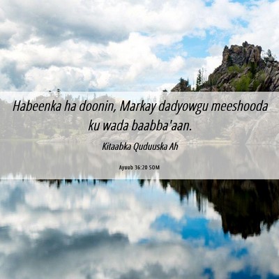 Picture 06 - Ayuub 36:20 SOM - Habeenka ha doonin, Markay dadyowgu meeshooda ku - Bible Verse Picture