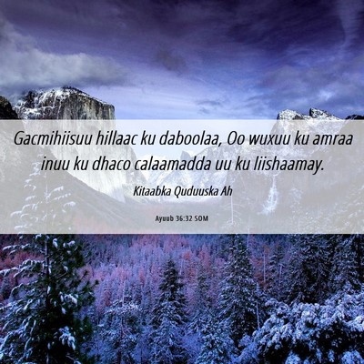 Picture 06 - Ayuub 36:32 SOM - Gacmihiisuu hillaac ku daboolaa, Oo wuxuu ku - Bible Verse Picture