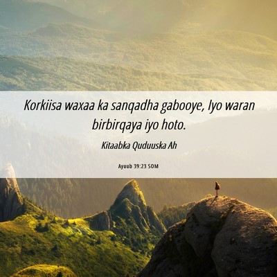 Picture 06 - Ayuub 39:23 SOM - Korkiisa waxaa ka sanqadha gabooye, Iyo waran - Bible Verse Picture