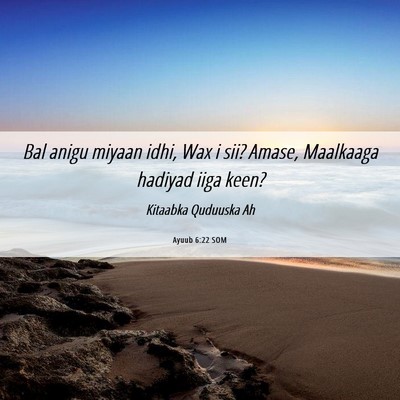 Picture 06 - Ayuub 6:22 SOM - Bal anigu miyaan idhi, Wax i sii? Amase, - Bible Verse Picture