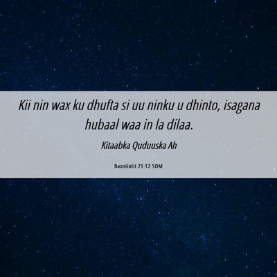 Picture 06 - Baxniintii 21:12 SOM - Kii nin wax ku dhufta si uu ninku u dhinto, - Bible Verse Picture