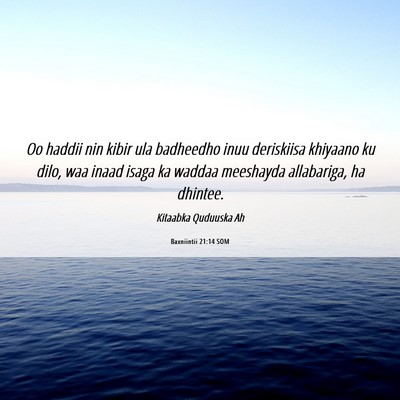 Picture 06 - Baxniintii 21:14 SOM - Oo haddii nin kibir ula badheedho inuu deriskiisa - Bible Verse Picture