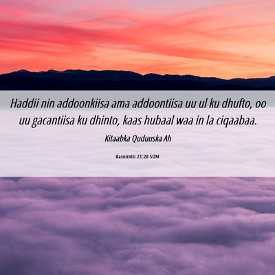 Picture 06 - Baxniintii 21:20 SOM - Haddii nin addoonkiisa ama addoontiisa uu ul ku - Bible Verse Picture