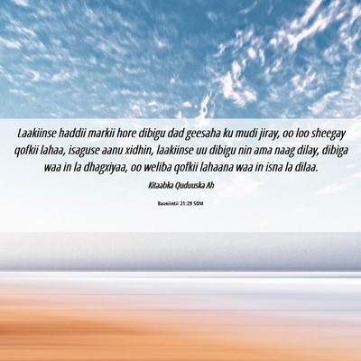 Picture 06 - Baxniintii 21:29 SOM - Laakiinse haddii markii hore dibigu dad geesaha - Bible Verse Picture