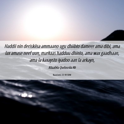 Picture 06 - Baxniintii 22:10 SOM - Haddii nin deriskiisa ammaano ugu dhiibto dameer - Bible Verse Picture