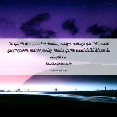 Picture 06 - Baxniintii 23:9 SOM - Oo qariib waa inaadan dulmin; waayo, qalbiga - Bible Verse Picture
