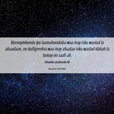Picture 06 - Baxniintii 25:36 SOM - Burooyinkooda iyo laamahooduba waa inay isku - Bible Verse Picture