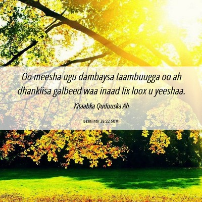 Picture 06 - Baxniintii 26:22 SOM - Oo meesha ugu dambaysa taambuugga oo ah dhankiisa - Bible Verse Picture