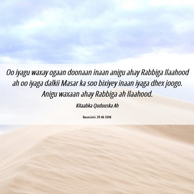 Picture 06 - Baxniintii 29:46 SOM - Oo iyagu waxay ogaan doonaan inaan anigu ahay - Bible Verse Picture