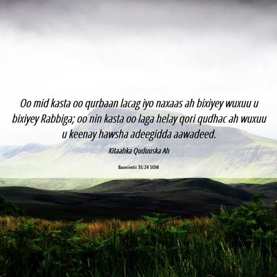 Picture 06 - Baxniintii 35:24 SOM - Oo mid kasta oo qurbaan lacag iyo naxaas ah - Bible Verse Picture